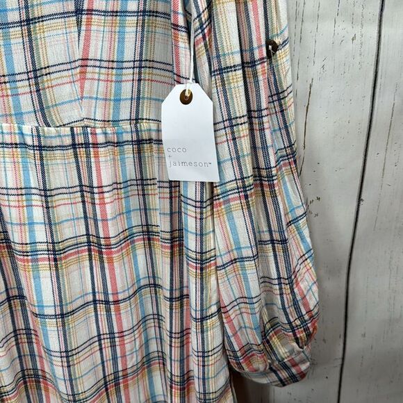 Coco + Jaimeson Plaid Long Sleeve Button Front Romper Multicolor Check Size L - Picture 8 of 16